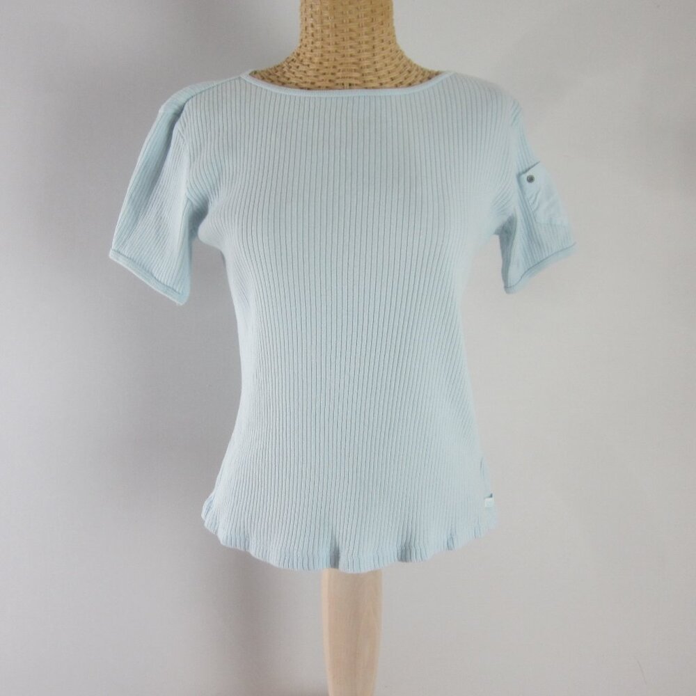 Vtg Ralph Lauren Jeans Co Womens M Blue Cotton Rib Knit Tee Shirt  Y2K Peru